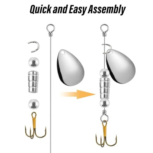 Dr.Fish 140 Pieces Spinner Making Kit Lure Making Supplies Colorado Spinner Blade Spinnerbait Parts Accessory Shaft Clevis Treble Hooks Spoon Fishing Bead Starter - Image 5