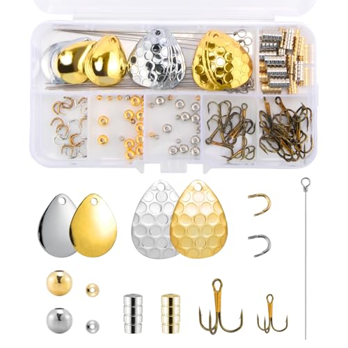 Dr.Fish 140 Pieces Spinner Making Kit Lure Making Supplies Colorado Spinner Blade Spinnerbait Parts Accessory Shaft Clevis Treble Hooks Spoon Fishing Bead Starter - Image 1