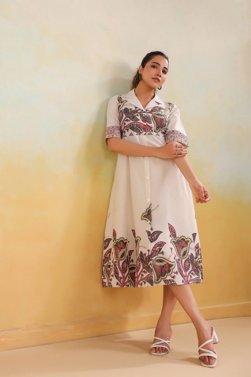 Label Flavia فستان ماكسي مطبوع أبيض للنساء - Image 3