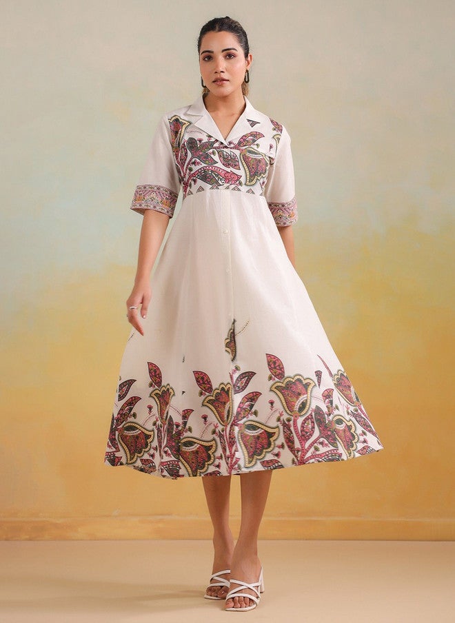 Label Flavia فستان ماكسي مطبوع أبيض للنساء - Image 1