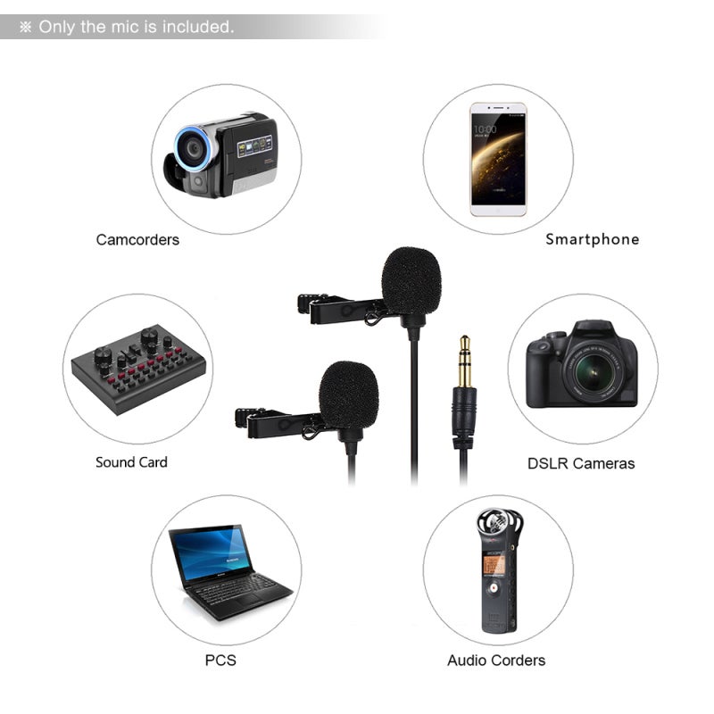 COMICA Dual-Head Microphone 6m Lavalier Lapel Mic with Omnidirectional Condenser Microphone - 2.5mm Diameter Silica-Gel Cable for Smartphone Camera Camcorder DV - Image 3