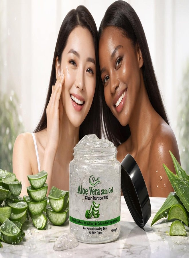 QUAT Aloe Vera Skin Gel, Clear Transparent, with Glycerin and Vitamin-E, No Paraben, No Sulfate, for Natural Glowing Skin, All Skin Types, 100gm - Image 2