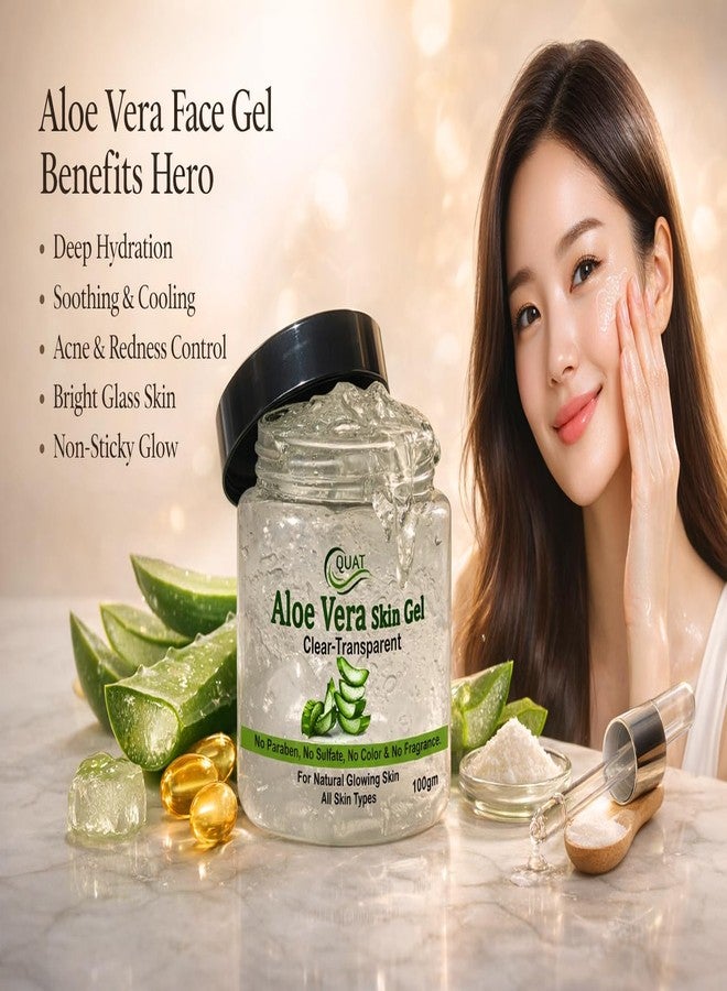 QUAT Aloe Vera Skin Gel, Clear Transparent, with Glycerin and Vitamin-E, No Paraben, No Sulfate, for Natural Glowing Skin, All Skin Types, 100gm - Image 3