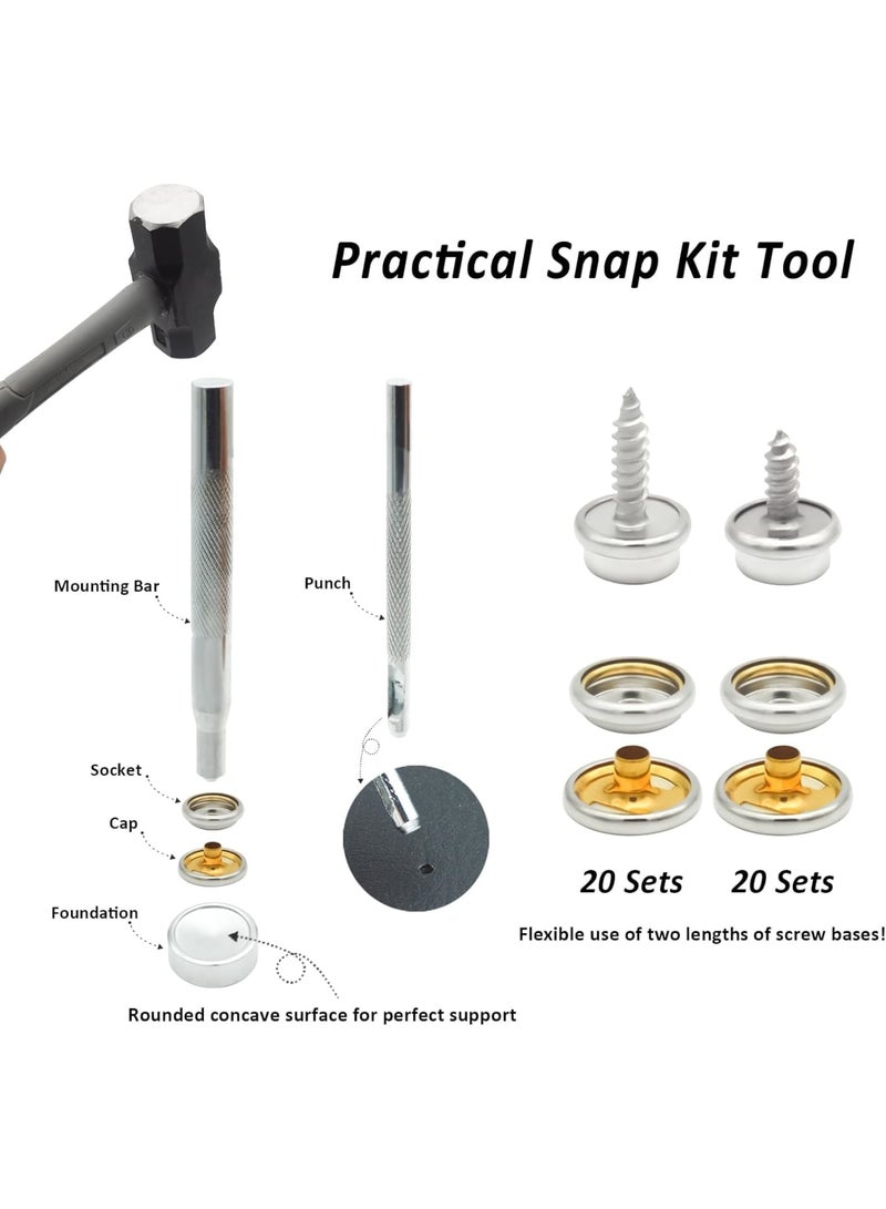 Zikra Canvas Snap Kit, Heavy Duty Snap Fastener Kit, Stainless Steel Snap Button Kit, 20 Sets 10mm Snaps and 20 Sets 15mm Snaps, Suitable for Boat Cover, Tarps, Canvas, Leather - Image 3