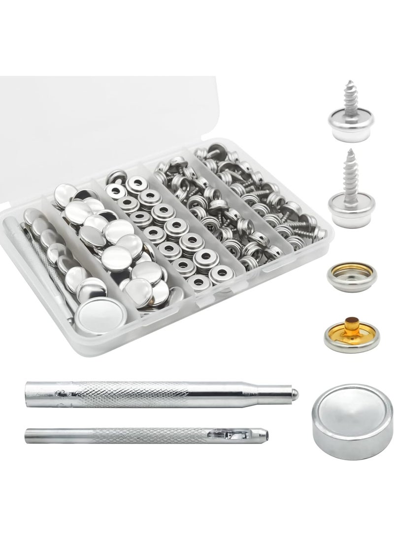 Zikra Canvas Snap Kit, Heavy Duty Snap Fastener Kit, Stainless Steel Snap Button Kit, 20 Sets 10mm Snaps and 20 Sets 15mm Snaps, Suitable for Boat Cover, Tarps, Canvas, Leather - Image 1