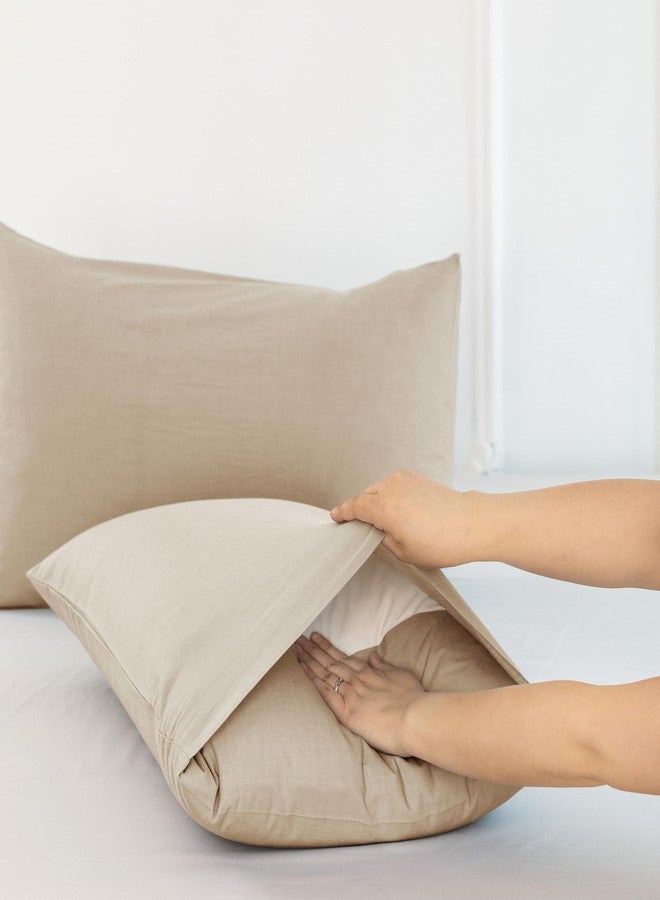 MooMee Bedding Pillowcases Pack of 2 100% Washed Cotton Linen Like Textured Breathable Durable Soft Comfy (Heathered Almond Milk Grey, Queen) - Image 4