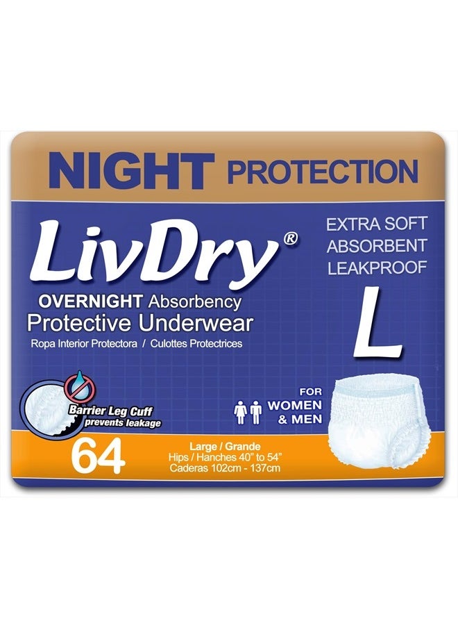 LIVDRY Overnight Protective Underwear Large size Count: 64  - Image 1