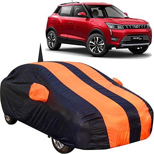The Autostory 190 Taffeta Water Resistant Car Body Cover Compatible with Mahindra XUV 300 with Mirror & Antenna Pockets (Orange/Navy Blue) - Image 1