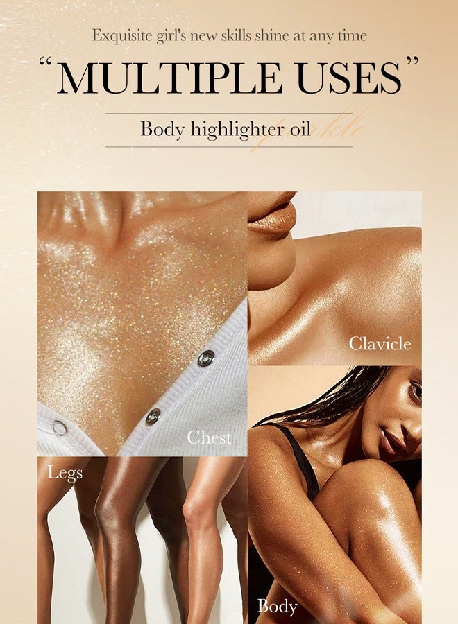 SADOER Body Highlighter Oil -Shimmer Body Oil Bronze Gold Bronze Face Brighten Glow Pearl Highlighter Illuminator body Makeup Shine Glitter Gold Liquid Taning(#04 Golden Brown) - Image 2