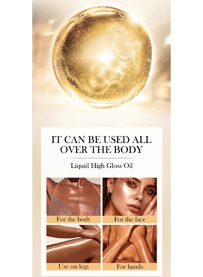 SADOER Body Highlighter Oil -Shimmer Body Oil Bronze Gold Bronze Face Brighten Glow Pearl Highlighter Illuminator body Makeup Shine Glitter Gold Liquid Taning(#04 Golden Brown) - Image 4