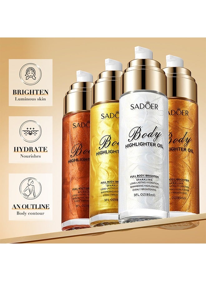 SADOER Body Highlighter Oil -Shimmer Body Oil Bronze Gold Bronze Face Brighten Glow Pearl Highlighter Illuminator body Makeup Shine Glitter Gold Liquid Taning(#04 Golden Brown) - Image 3