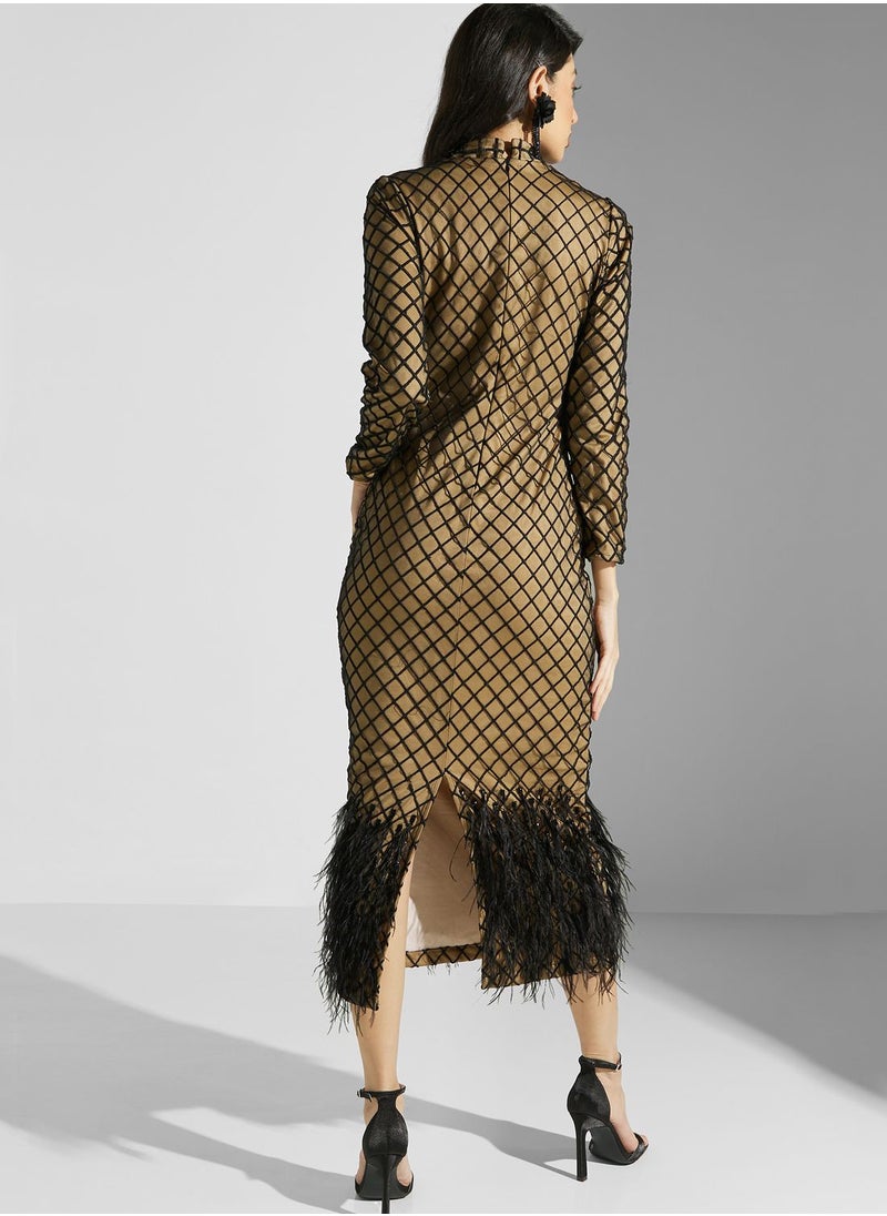 Threadz by Ajooni - Embroidered Fur Hem Dress - Image 1