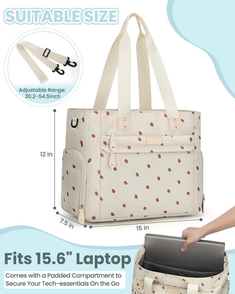 Pritent Large Travel Diaper Bag Tote with 14 Inch Laptop Sleeve, Breast Pump Bag for Mom and Dad, Mommy Maternity Travel Baby Bag for Boys and Girls, Strawberry - Image 4