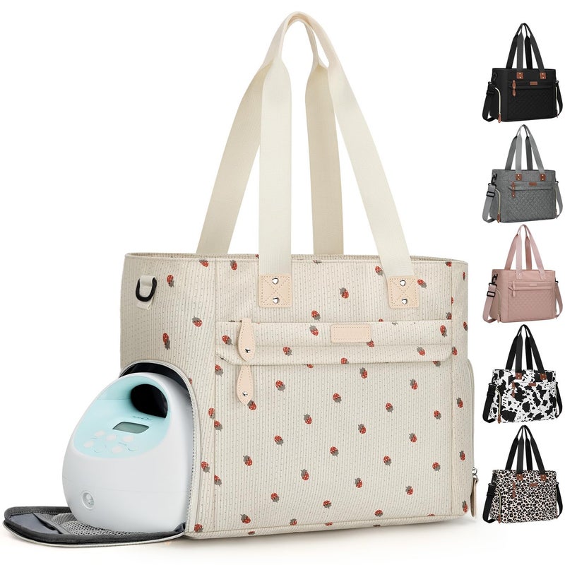 Pritent Large Travel Diaper Bag Tote with 14 Inch Laptop Sleeve, Breast Pump Bag for Mom and Dad, Mommy Maternity Travel Baby Bag for Boys and Girls, Strawberry - Image 1