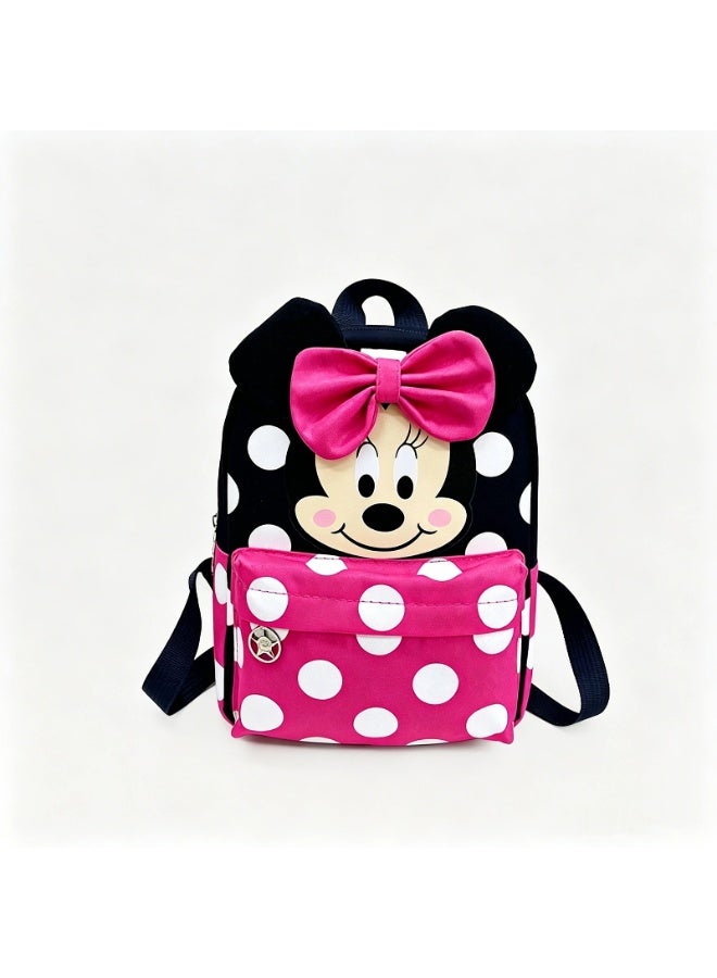 Minnie Mouse Polka Dot Mini Backpack with 3D Ears and Bow, Oxford Fabric, Black/Pink - Image 1