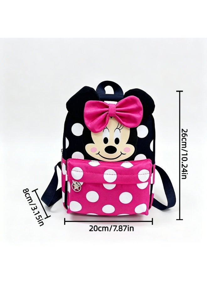 Minnie Mouse Polka Dot Mini Backpack with 3D Ears and Bow, Oxford Fabric, Black/Pink - Image 2