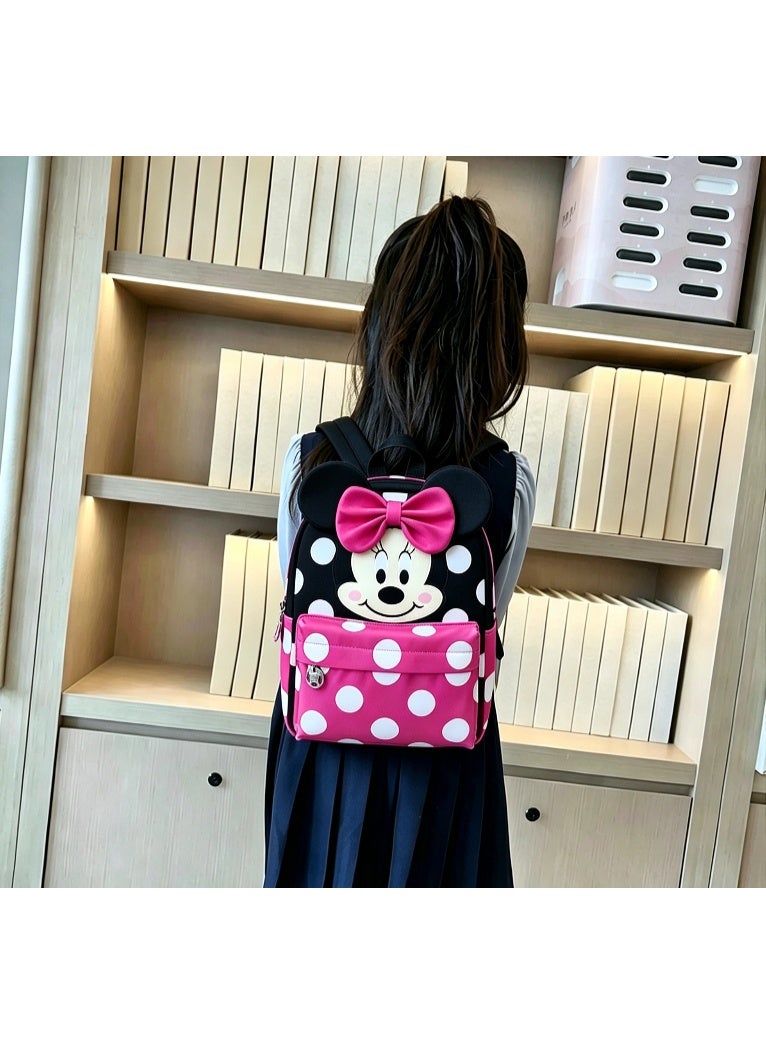 Minnie Mouse Polka Dot Mini Backpack with 3D Ears and Bow, Oxford Fabric, Black/Pink - Image 3