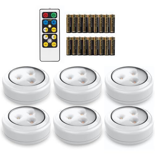 Brilliant Evolution Tap Light Push Lights 6pk with 18 AA Batteries Included + Remote - LED Stick On Lights Under Cabinets Puck Lighting - Under Counter Lighting Wireless Closet Kitchen Night Light - Image 1