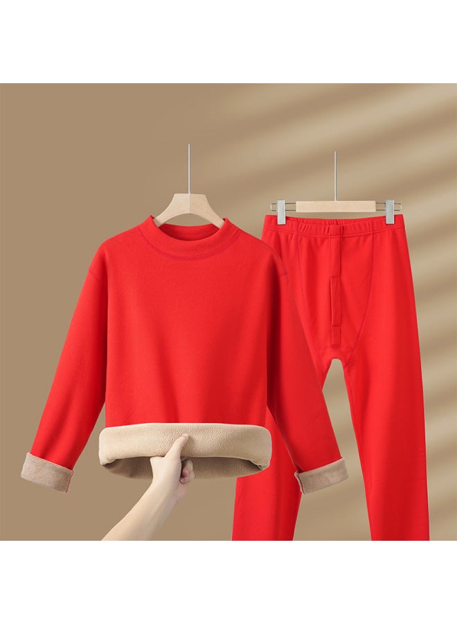 High-grade Lamb Fleece Thermal Underwear Suit Women's Autumn And Winter New Fleece-lined Thickened Plus Size Half-height Collar For Men And Women