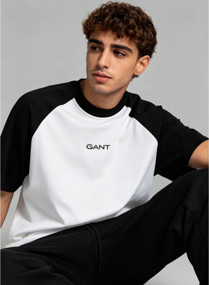 GANT Men's Raglan Sleeve Short Sleeve T-Shirt Casual Crew Neck Basic Tee Black and White - Image 3