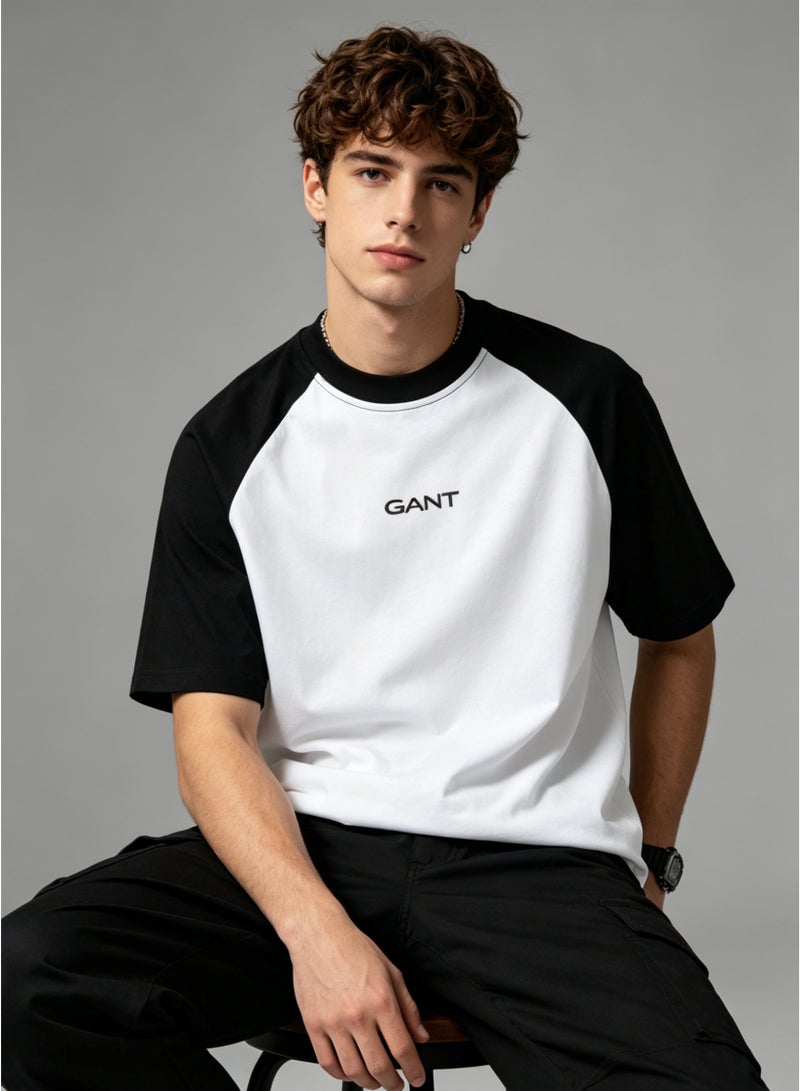 GANT Men's Raglan Sleeve Short Sleeve T-Shirt Casual Crew Neck Basic Tee Black and White - Image 1