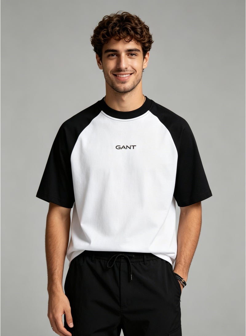 GANT Men's Raglan Sleeve Short Sleeve T-Shirt Casual Crew Neck Basic Tee Black and White - Image 5