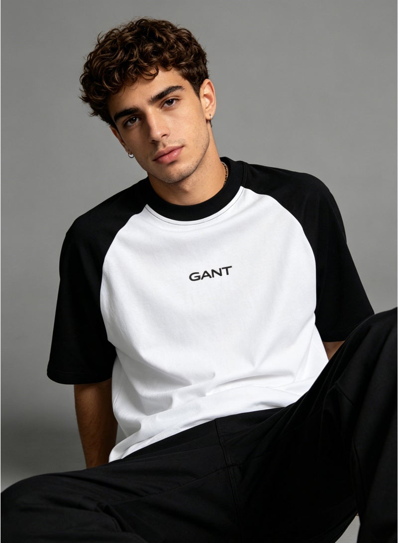 GANT Men's Raglan Sleeve Short Sleeve T-Shirt Casual Crew Neck Basic Tee Black and White - Image 2