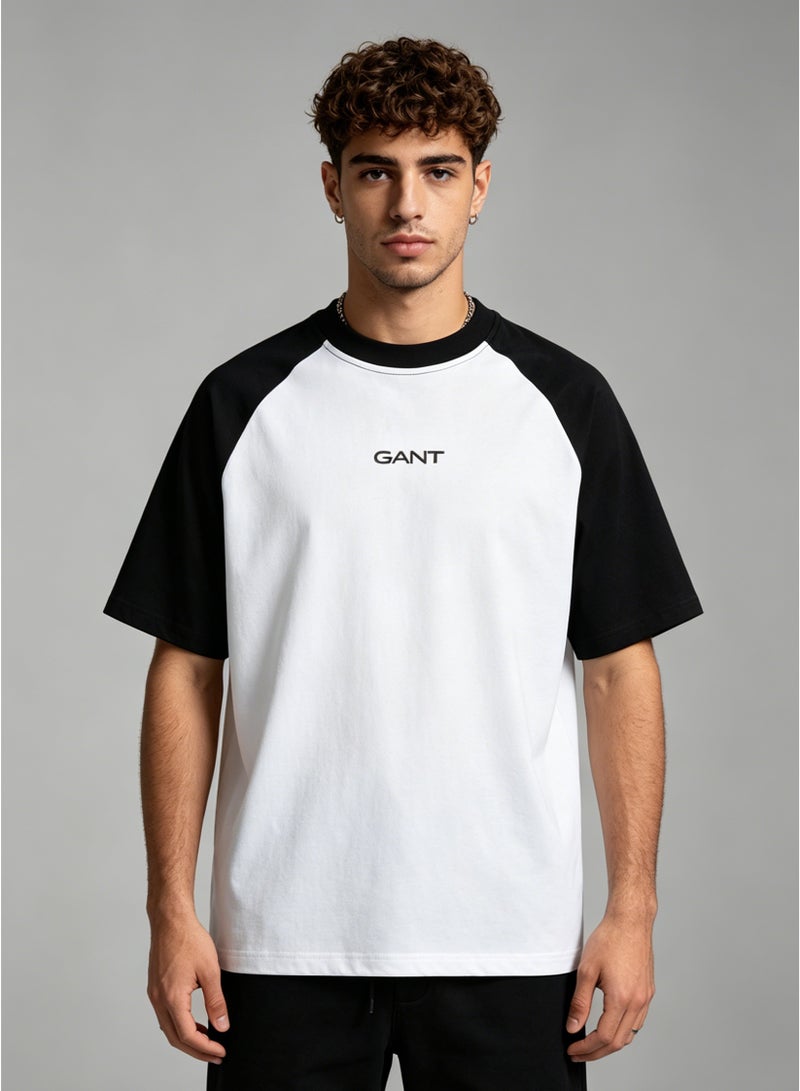 GANT Men's Raglan Sleeve Short Sleeve T-Shirt Casual Crew Neck Basic Tee Black and White - Image 4