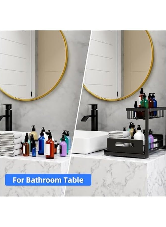 تراسل منظم قابل للسحب من طابقين تحت الحوض، عبارة عن رف تخزين قابل للسحب من خزانة مكون من جزأين مع درج سلكي قابل للسحب لتخزين الحمام أو المطبخ أو سطح العمل أو المخزن. - Image 4