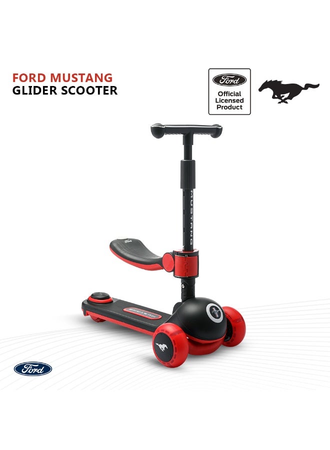 Ford Mustang Glider Scooter for Kids with Seat, Adjustable Height, Sporty Design, Black, 3–7 Y - Image 1