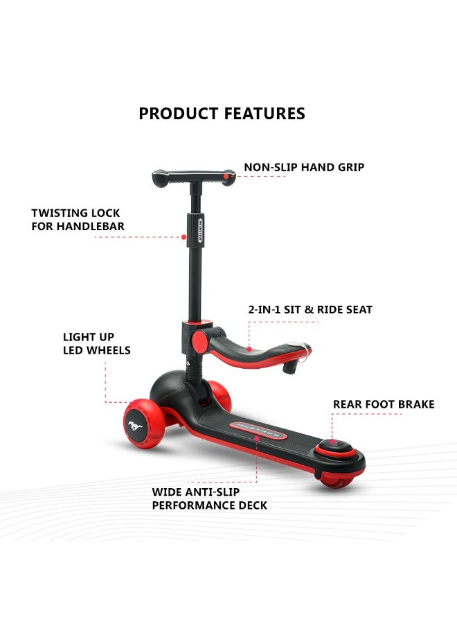 Ford Mustang Glider Scooter for Kids with Seat, Adjustable Height, Sporty Design, Black, 3–7 Y - Image 2