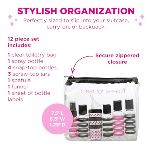 Miamica Women's Toiletry Kit, Black & Pink, 12-Piece - Image 2