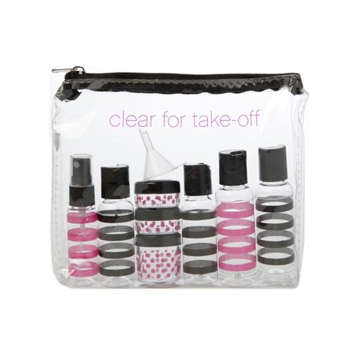 Miamica Women's Toiletry Kit, Black & Pink, 12-Piece - Image 1