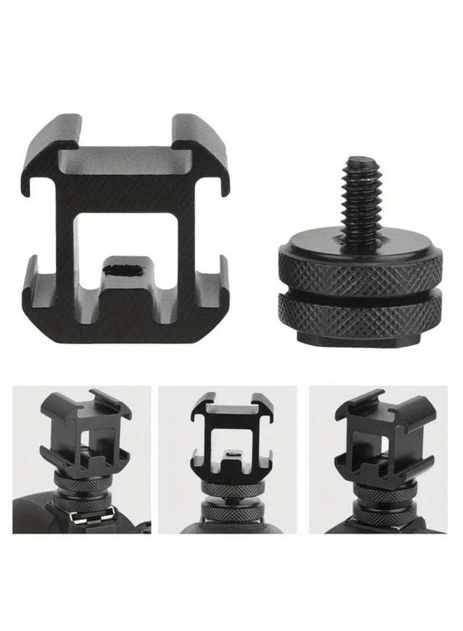 Universal Triple Camera Extension Bracket 1pc Black Cold Shoe Mount For DSLR Microphone Monitor - Image 1