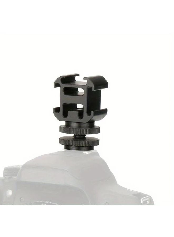 Universal Triple Camera Extension Bracket 1pc Black Cold Shoe Mount For DSLR Microphone Monitor - Image 5