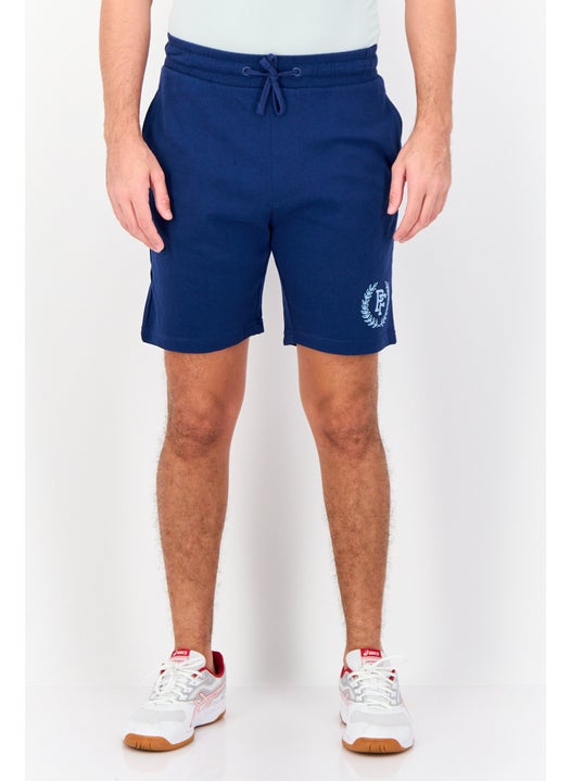 Men Graphic Print Basic Shorts, Navy Blue