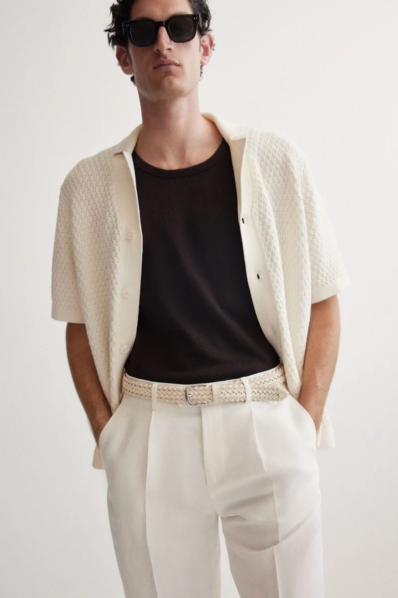 H&M Regular Fit Textured-knit resort shirt