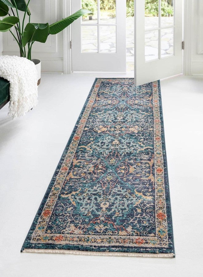 Unique Loom Lola Collection Area Rug - Vivacious (2' 7" x 10' 2" Runner, Navy Blue/Light Blue) - Image 1