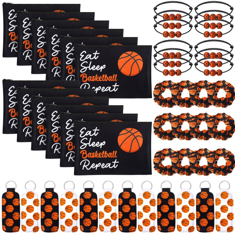 Singhoow 48 Pcs Basketball Party Favors Gifts for Teen Girls Basketball Makeup Bag for Girls Lipstick Holder Keychain Scrunchie Charm Bracelet Women Team Party Decor Supplies - Image 1