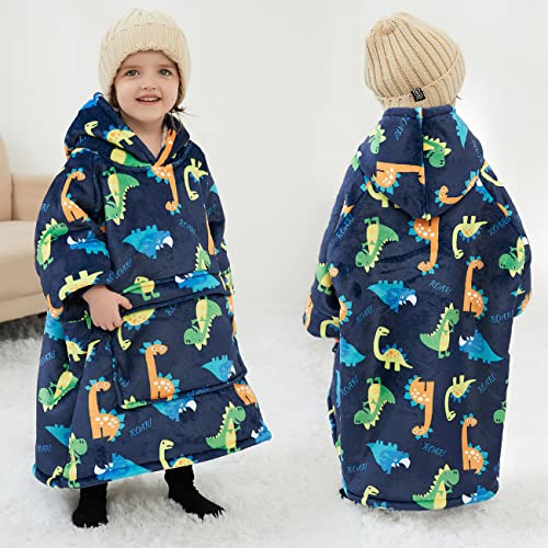 KFUBUO Dinosaur Wearable Blanket Hoodie for Kids Toddlers Sherpa Blanket Sweatshirt with Pocket 2-6 Year Old Boys&Girls Birthday Gifts - Image 4