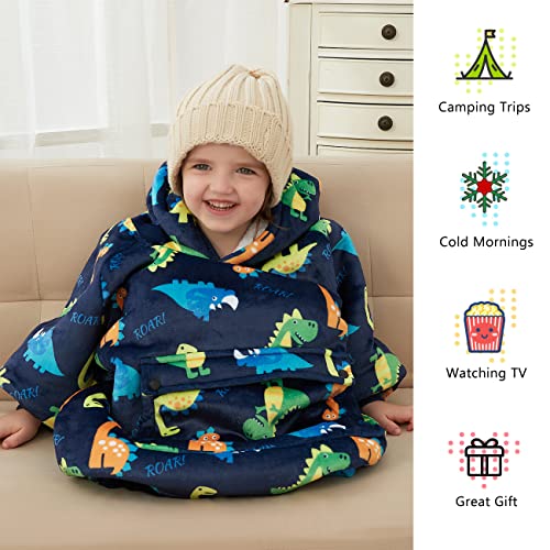 KFUBUO Dinosaur Wearable Blanket Hoodie for Kids Toddlers Sherpa Blanket Sweatshirt with Pocket 2-6 Year Old Boys&Girls Birthday Gifts - Image 2