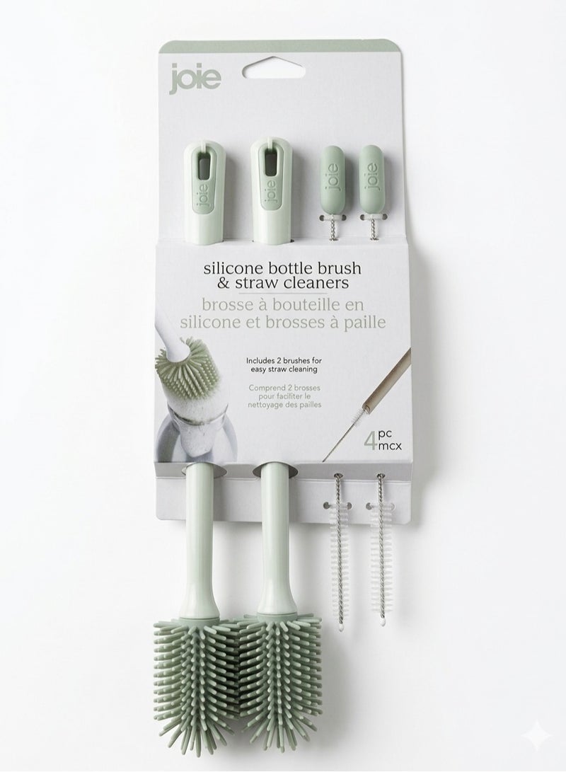 جوا طقم فرش تنظيف زجاجات وسيليكون من جوي عدد 4 قطع خالي من BPA فرشاة تنظيف رضاعة الأطفال مع منظف شفاطات فرشاة طويلة ناعمة لتنظيف عميق للزجاجات والأكواب - Image 1