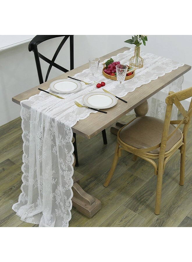 general Coffee table, TV cabinet, white lace fabric, European dresser, table, pennant, shoe cabinet, wedding table, table, and tennel (large size: 70*300cm) - Image 1