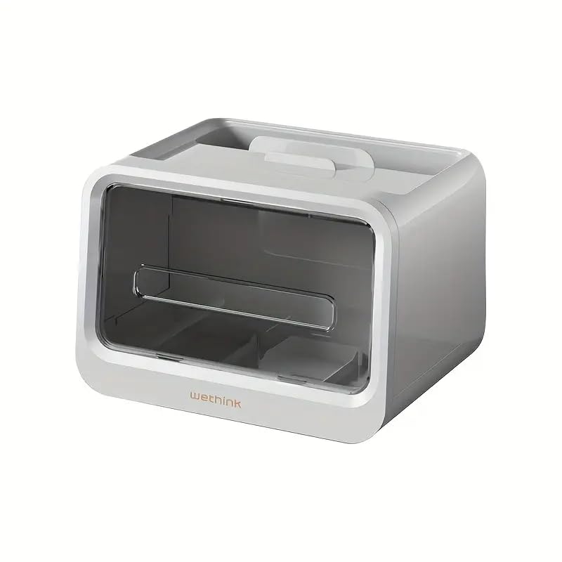 Apexx Multifunctional Tissue Box with Makeup Brush & Remote Holder - Sleek Magnetic Organizer for Home, Office & Bedroom with Modern Transparent Design (White) - Image 1