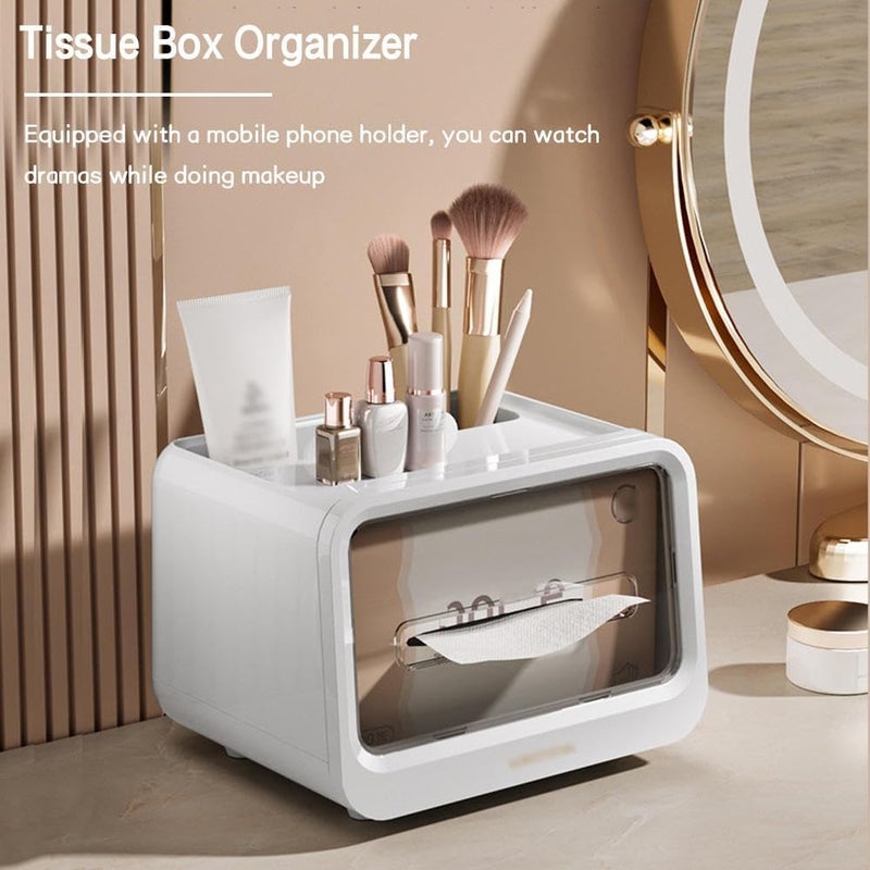 Apexx Multifunctional Tissue Box with Makeup Brush & Remote Holder - Sleek Magnetic Organizer for Home, Office & Bedroom with Modern Transparent Design (White) - Image 5