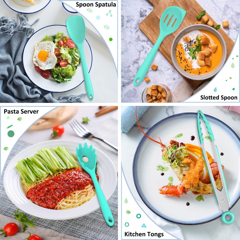 Deedro Silicone Kitchen Utensils Set, 16-Piece Silicone Cooking Utensils by Deedro, Heat Resistant Kitchen Tools Set with Holder, Nonstick Spatula Kitchen Gadgets for Cooking & Baking, Green - Image 4