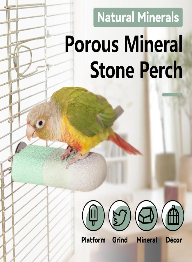 YOOSO WING Natural Mineral Bird Perch for Cage Parrot Perch Platform for Beak Grinding Claw Trimming & Chewing Chew Toy for Parakeets Cockatiels Conures Birds Cage Accessories (Gradient Green, 4.7") - Image 2