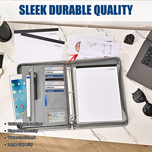 Sbrinnaliao 3-Ring Padfolio Portfolio Binder Organizer,PU Leather Folder Binder Business Planner Notebook Zippered Portfolio for Women/Men with Document Sleeve,Letter/A4 Size Clipboard - Image 5