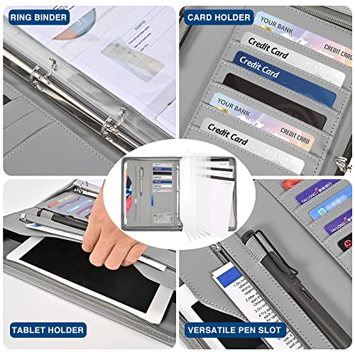 Sbrinnaliao 3-Ring Padfolio Portfolio Binder Organizer,PU Leather Folder Binder Business Planner Notebook Zippered Portfolio for Women/Men with Document Sleeve,Letter/A4 Size Clipboard - Image 3