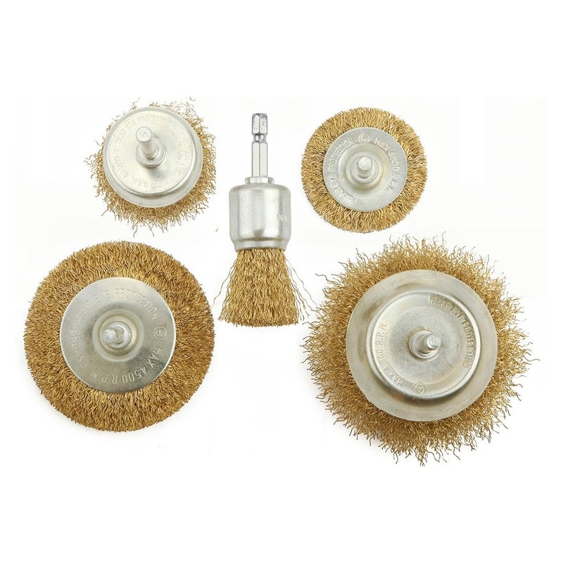 Tolsen 5pcs Wire Brush Wheel Set Rust Paint Cleaning Drill Bit Attachment Cup